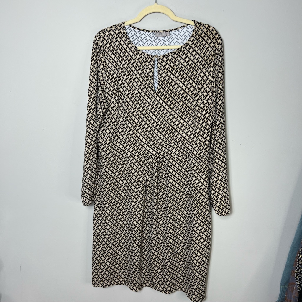 Ellie Kai Geometric Dress Nylon Spandex Dress Tan Black *562